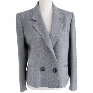 GUY LAROCHE VINTAGE WOOL BLACK WHITE CHEVRON STRIPED DOUBLE BREASTED BLAZER - 10
